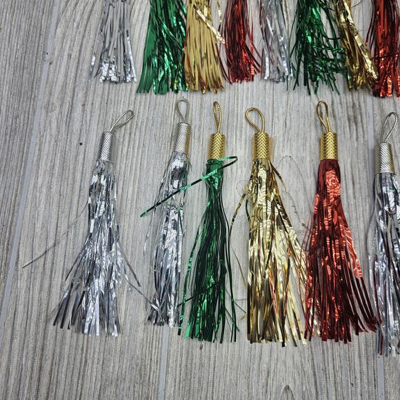 Holiday Tinsel Tassel Ornaments Set of 28 Metallic Hanging Party Decor Christmas - Picture 7 of 8